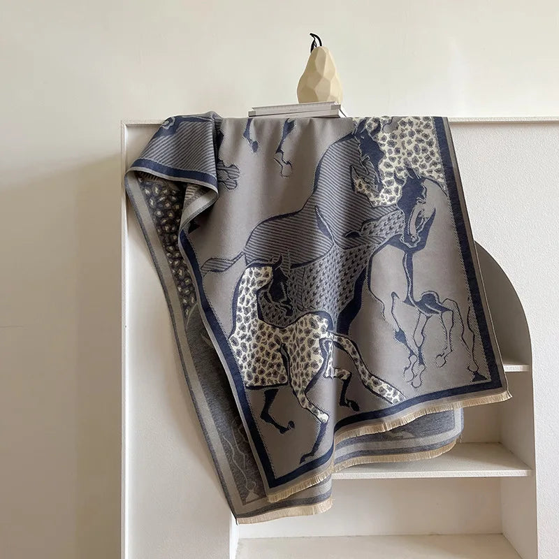 CAMILLA Horse Design, Cashmere Blend Pashmina/Shawl - 180 x 65 cms
