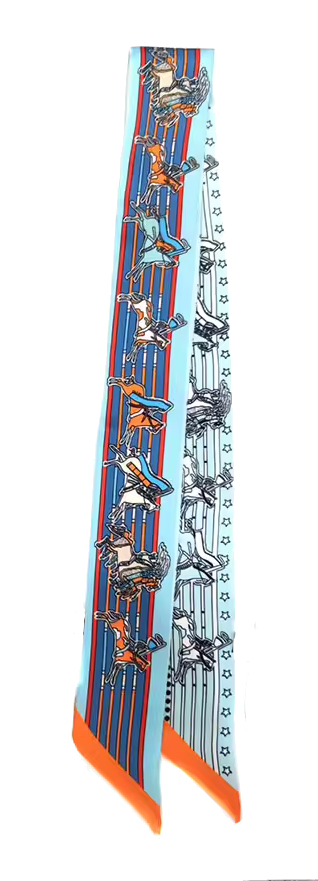 ATHENS Horse Design Twilly Scarf, Hair or Handbag Tie - 85 x 5 cms