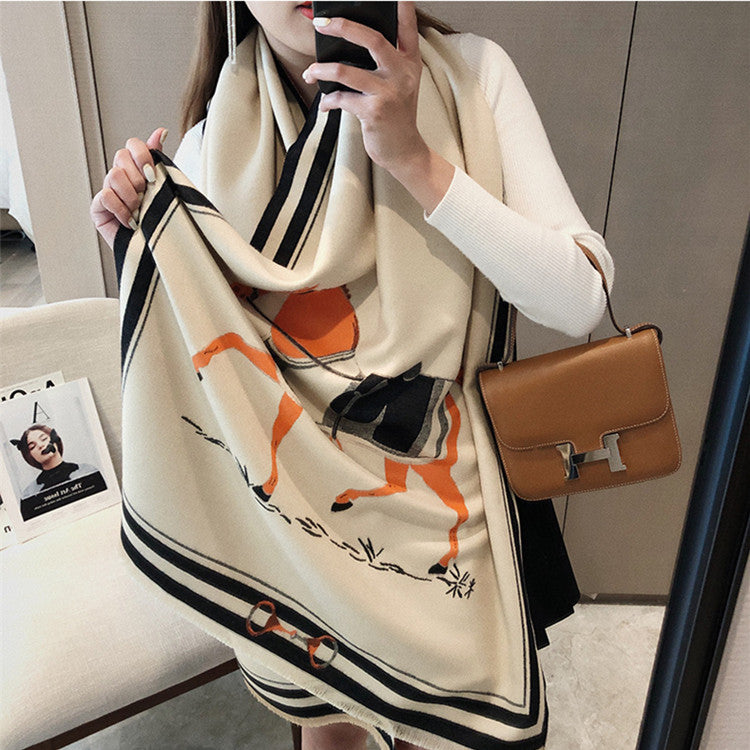 NEELY Horse Design Cashmere Blend Pashmina/Shawl - 180 x 65 cms