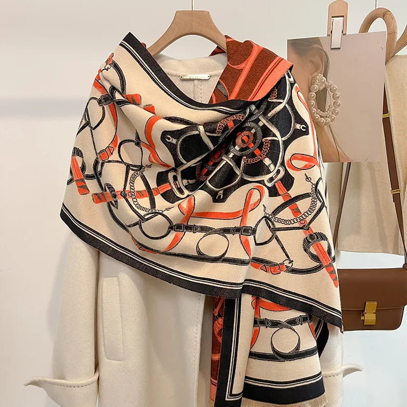 PORTIA Horse Design, Cashmere Blend Pashmina/Shawl - 180 x 65 cms