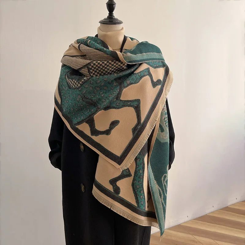 CAMILLA Horse Design, Cashmere Blend Pashmina/Shawl - 180 x 65 cms