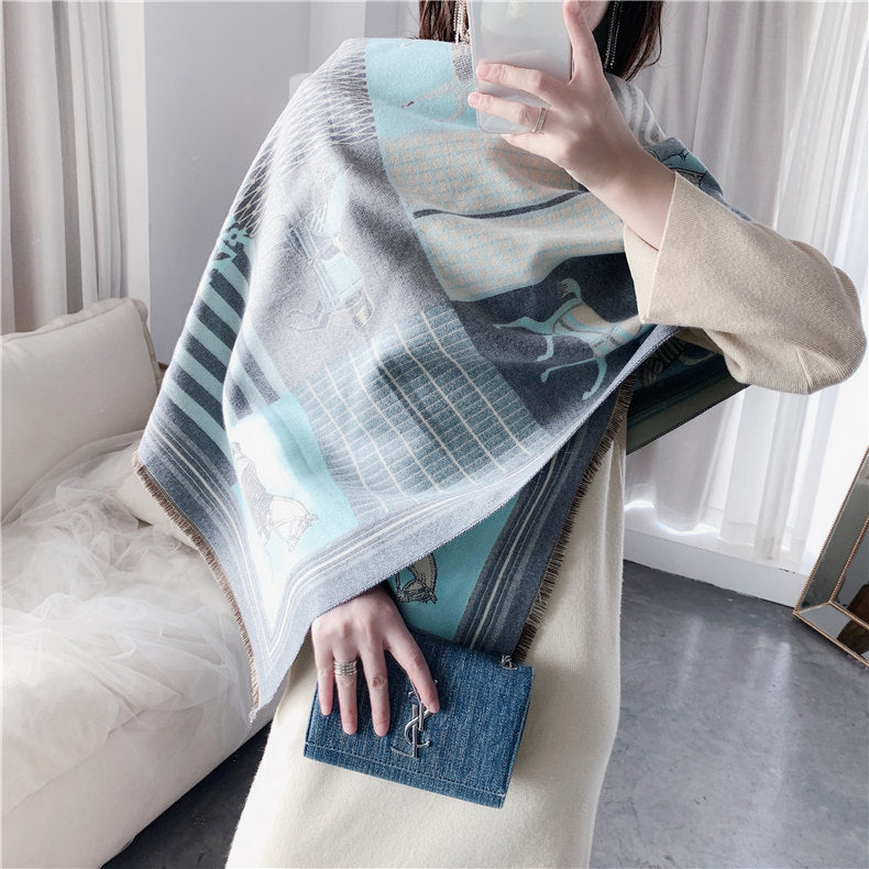 OONAGH Horse Design Cashmere Blend Pashmina/Shawl - 180 X 65 cms