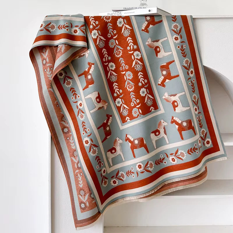 STOCKHOLM Horse Design, Cashmere Blend Pashmina/Shawl - 180 x 65 cms