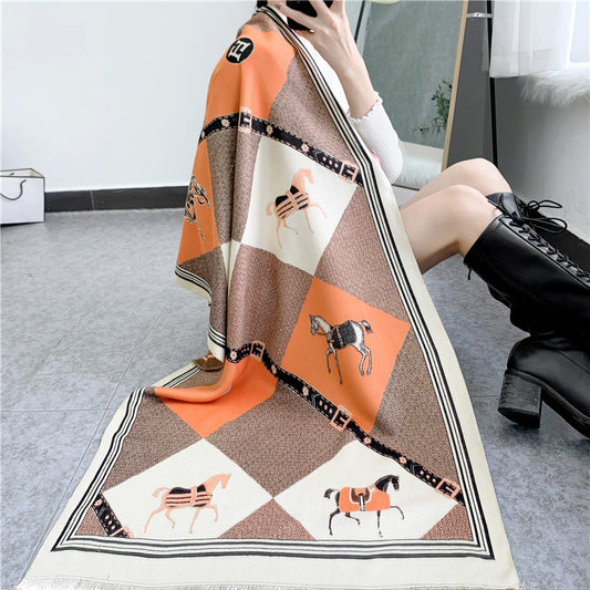 EULA Horse Design Cashmere Blend Pashmina/Shawl - 180 x 65 cms