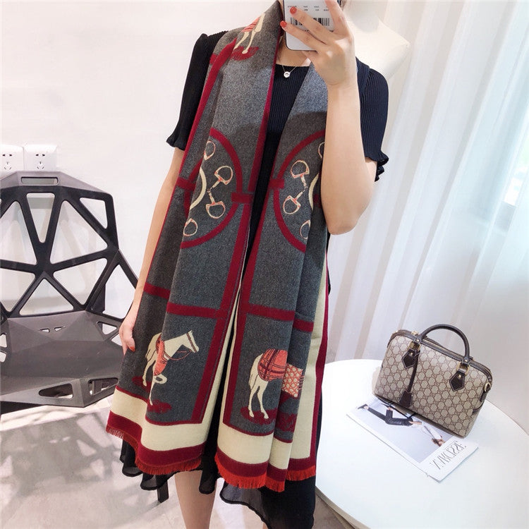 REAGAN Horse Design, Cashmere Blend Pashmina/Shawl - 180 x 65 cms