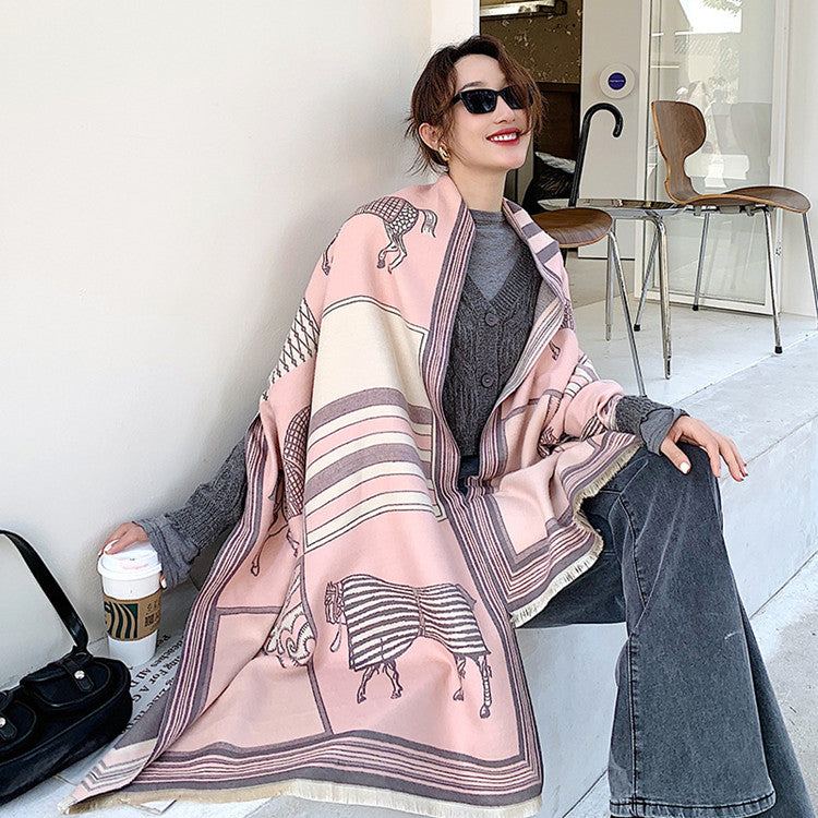 CUTHA Horse Design Cashmere Blend Pashmina/Shawl - 180 x 65 cms