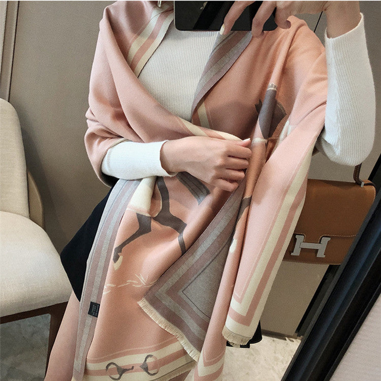 NEELY Horse Design Cashmere Blend Pashmina/Shawl - 180 x 65 cms