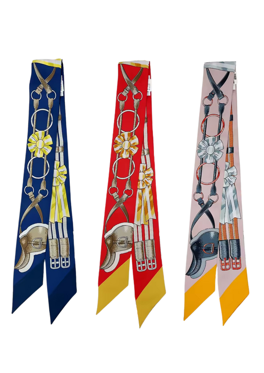 ORLANDO Horse Design Twilly Scarf, Hair or Handbag Tie - 85 x 5 cms PURE SILK