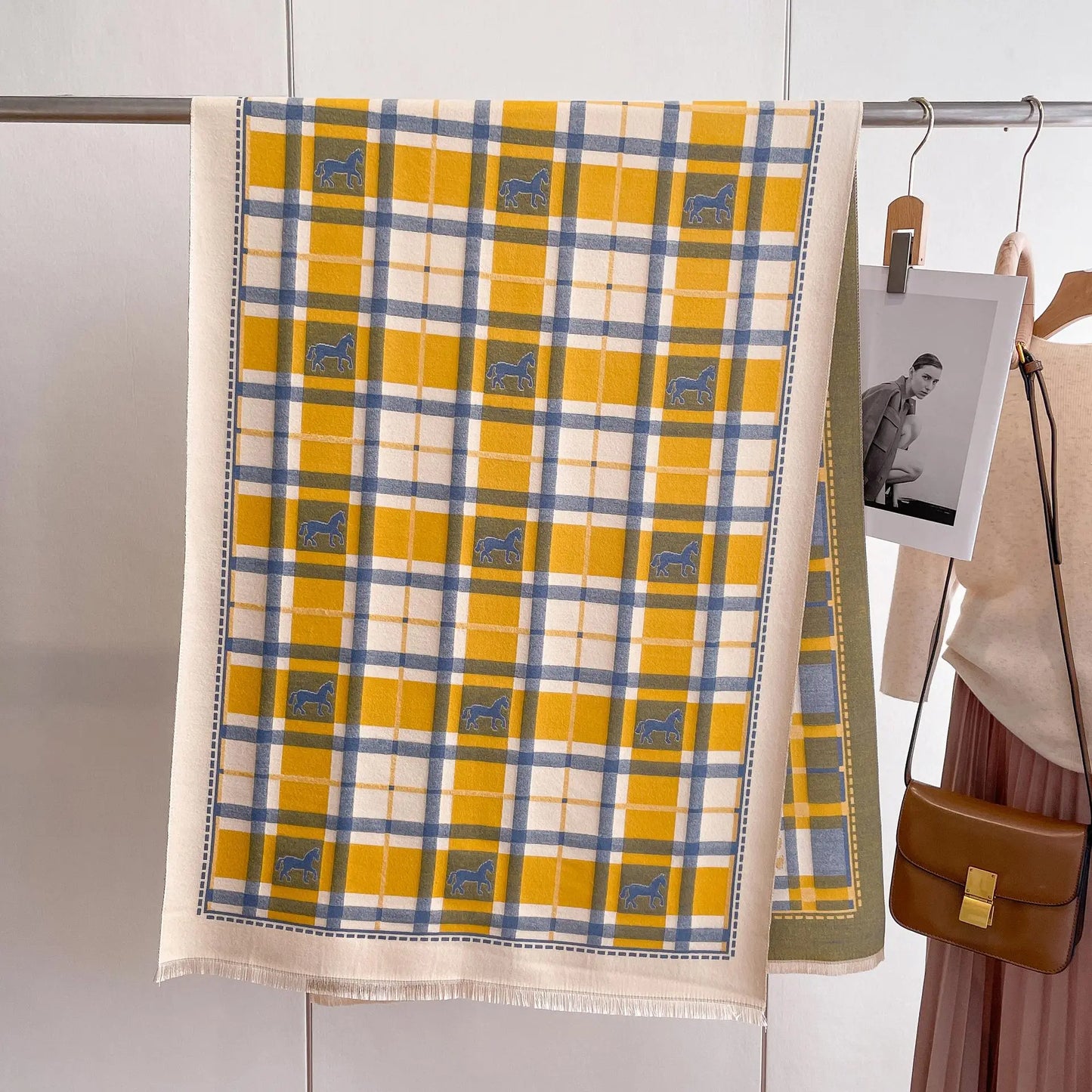 AUDREY Horse Design, Cashmere Blend Pashmina/Shawl - 180 x 65 cms