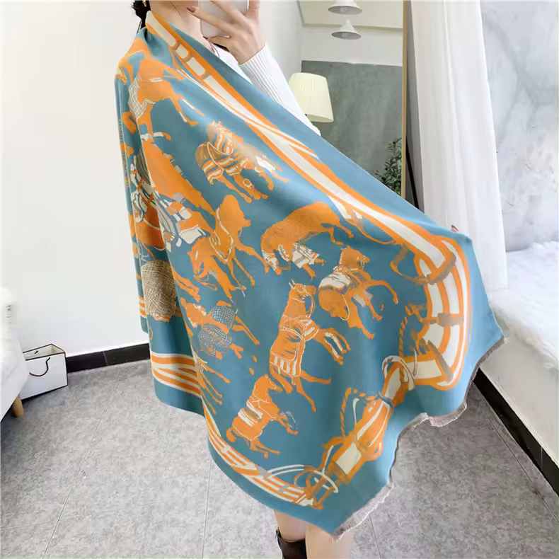 LEON Horse design, Cashmere Blend Pashmina/Shawl - 180 x 65 cms