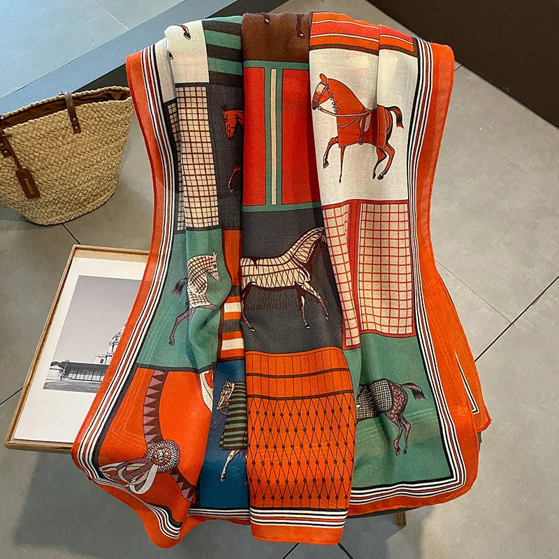 CLARISE Horse Design Linen Look Scarf - 180 x 90 cms