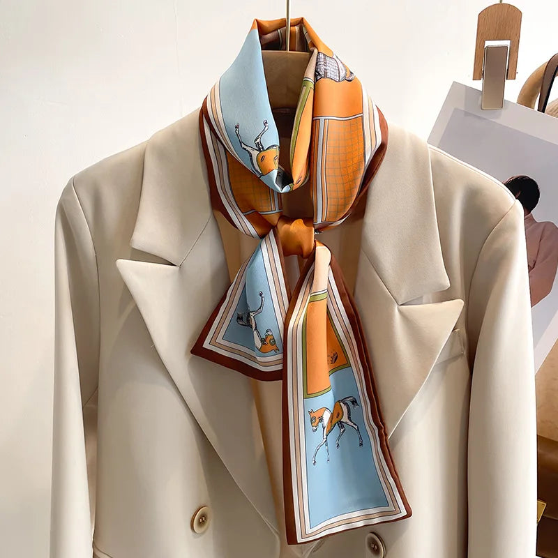 ESTHER Horse Design Satin Skinny Scarf - 148 X 12 cms