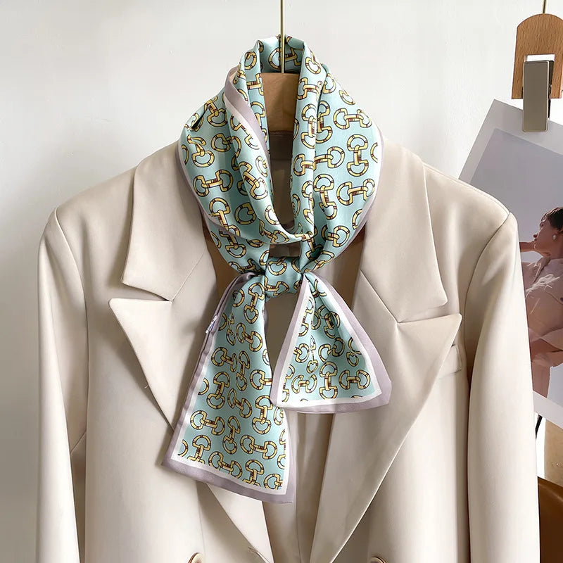 GERALDINE Horse Design, Silk Look Satin Skinny Scarf - 148 X 12 cms