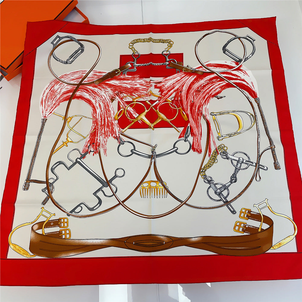 LILLIAN Horse Design, Hand-Rolled Edge, Twill Scarf - 90 x 90 cms