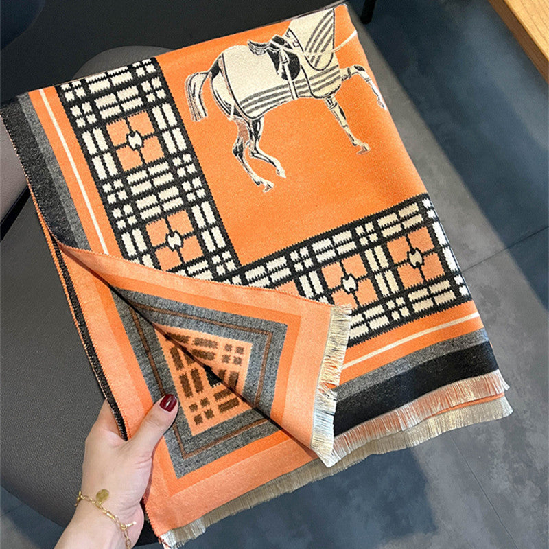 KACE Horse Design Cashmere Blend Pashmina/Shawl - 180 x 65 cms