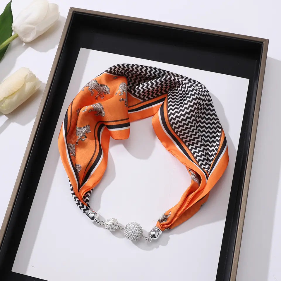 STELLA Horse Design Satin Necktie/Scarf with Magnetic Clip - 13 x 60 cms