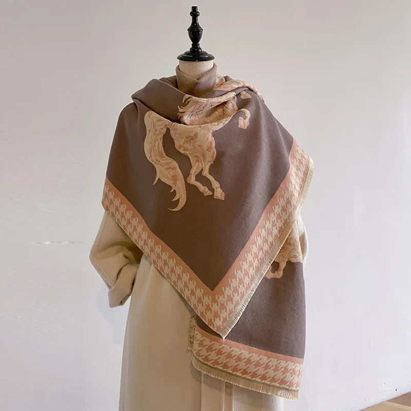 FAYE Horse Design, Cashmere Blend Pashmina/Shawl - 180 x 65 cms