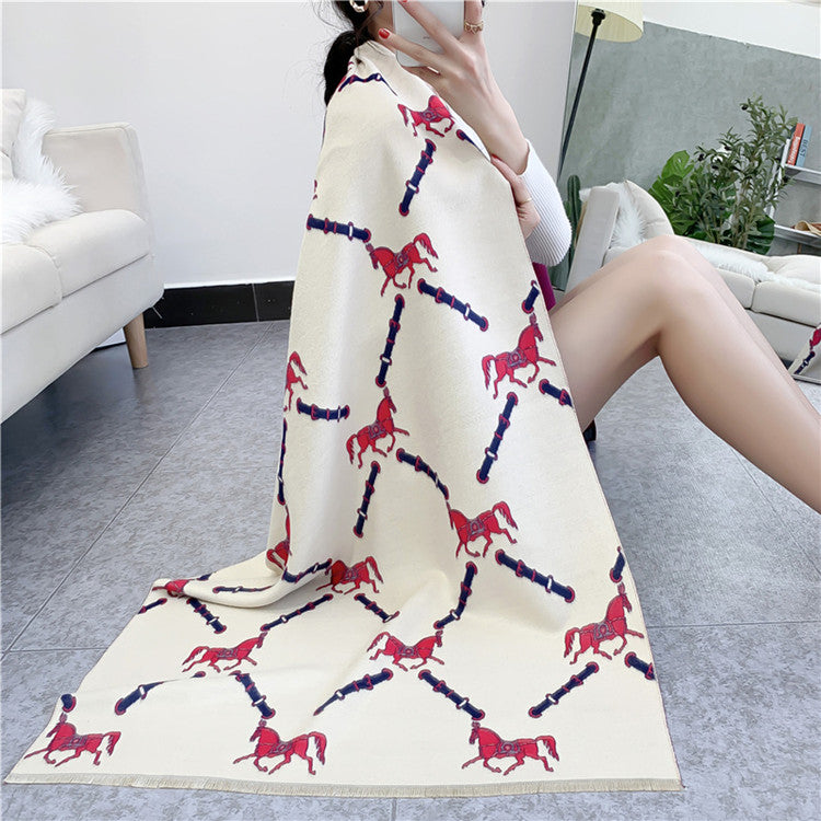 KEIRA Horse Design Cashmere Blend Pashmina/Shawl - 180 x 65 cms