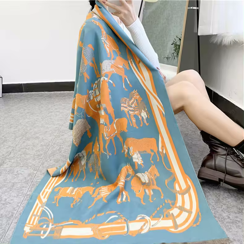 LEON Horse design, Cashmere Blend Pashmina/Shawl - 180 x 65 cms