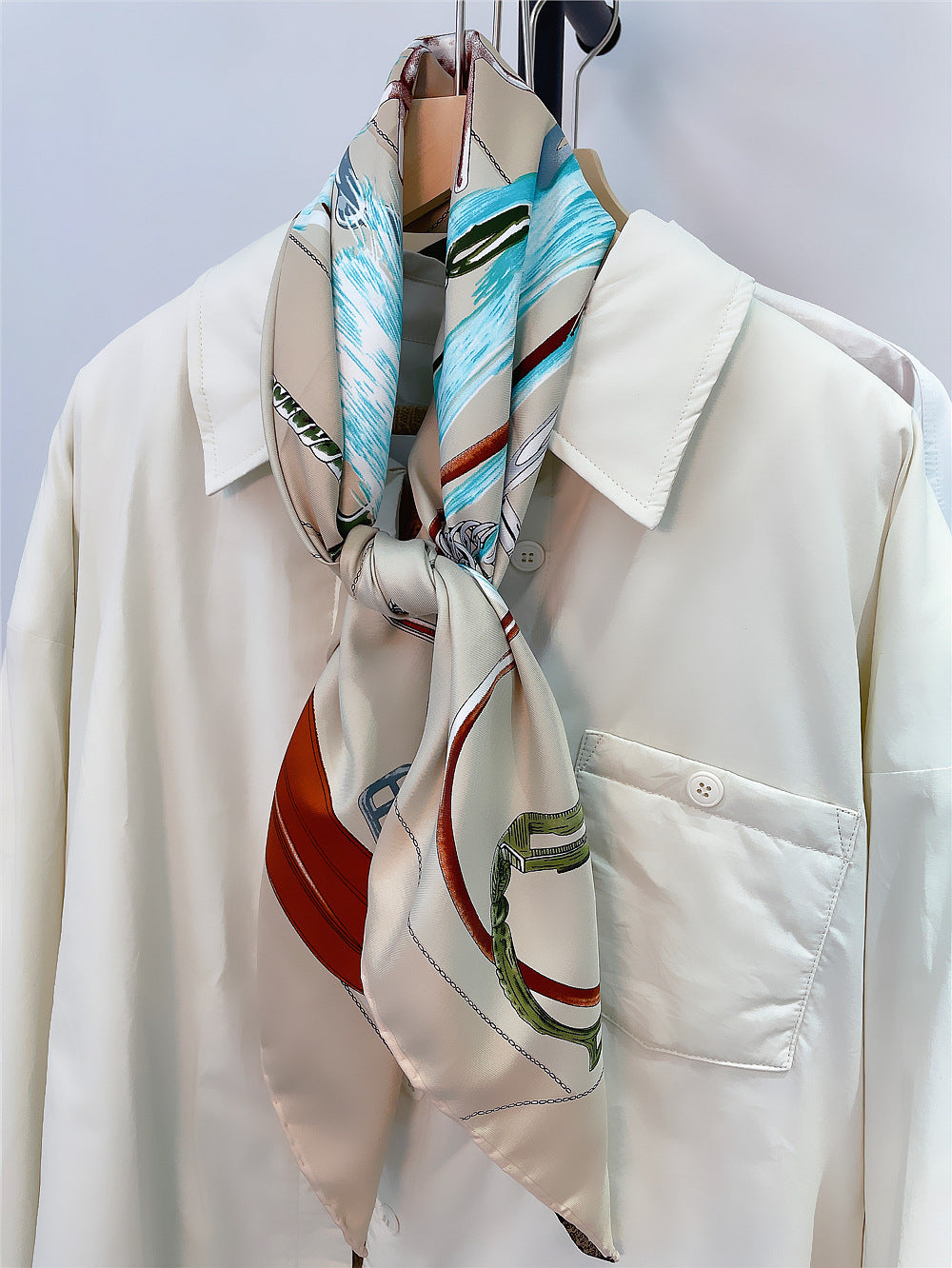 LILLIAN Horse Design, Hand-Rolled Edge, Twill Scarf - 90 x 90 cms