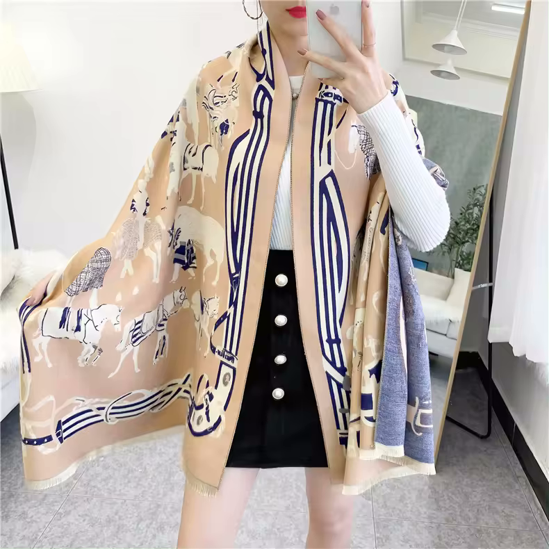 LEON Horse design, Cashmere Blend Pashmina/Shawl - 180 x 65 cms