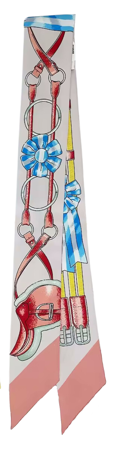 ORLANDO Horse Design Twilly Scarf, Hair or Handbag Tie - 85 x 5 cms PURE SILK