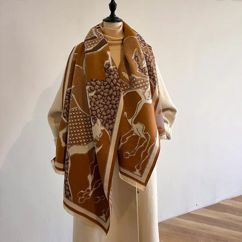 CAMILLA Horse Design, Cashmere Blend Pashmina/Shawl - 180 x 65 cms