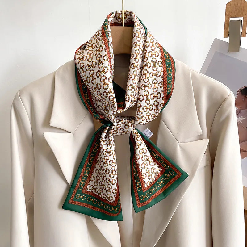 CATALINA Horse Design Satin Skinny Scarf - 148 X 12 cms