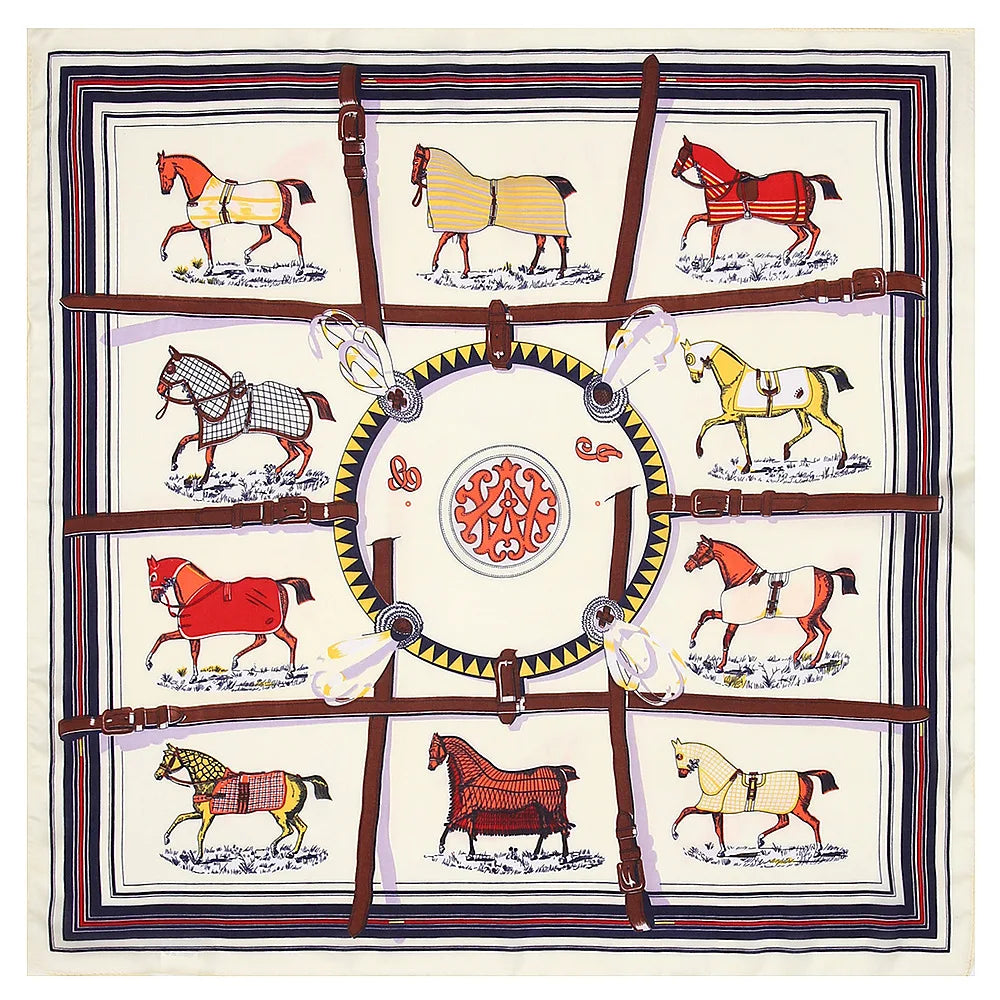 AMELIA 53 Horse Design, Man-Made Silk Chiffon Scarf - 53 x 53 cm