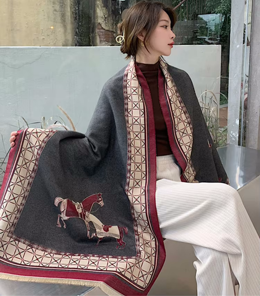 BRANDON Horse Design, Cashmere Blend Pashmina/Shawl - 180 x 65 cms