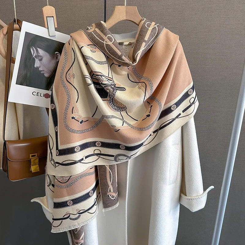 EVELYN Horse Design, Cashmere Blend Pashmina/Shawl - 180 x 65 cms