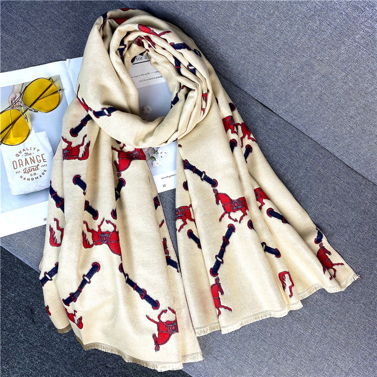 KEIRA Horse Design Cashmere Blend Pashmina/Shawl - 180 x 65 cms