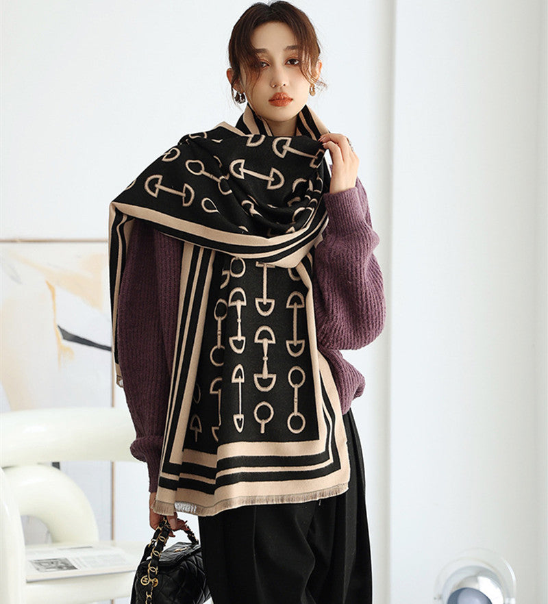 SAMUS Horse Design Cashmere Blend Pashmina/Shawl - 180 x 65 cms