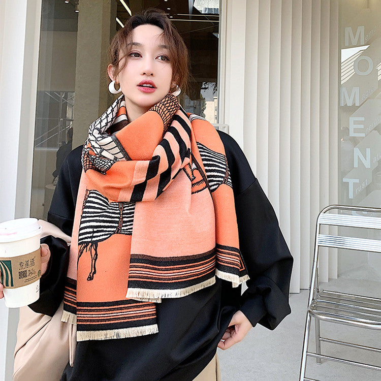CUTHA Horse Design Cashmere Blend Pashmina/Shawl - 180 x 65 cms
