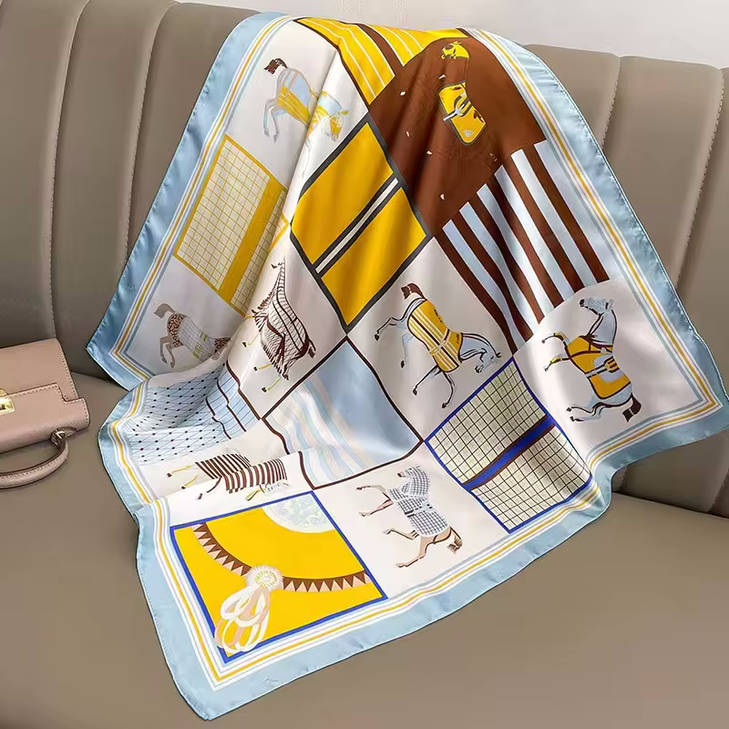 MARIETTE Horse Design, Satin Scarf - 70 x 70 cm