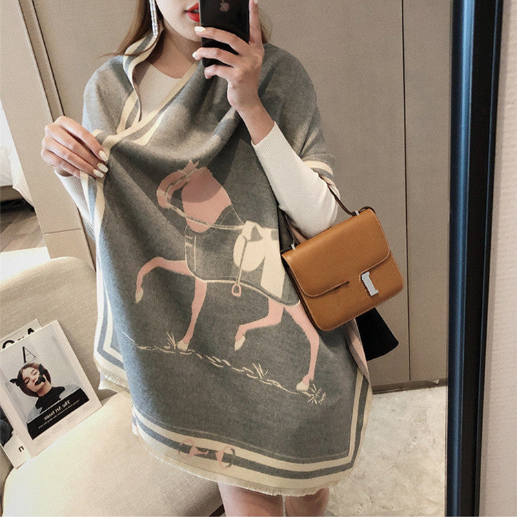 NEELY Horse Design Cashmere Blend Pashmina/Shawl - 180 x 65 cms