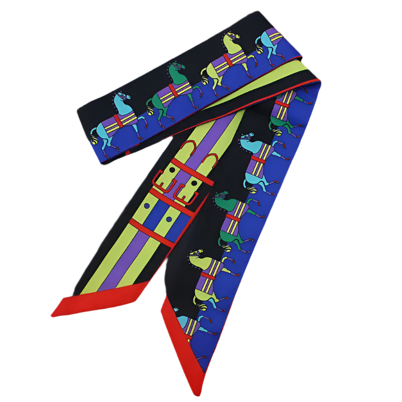 PAULETTE Horse Design Twilly Scarf, Hair or Handbag Tie - 85 x 5 cms