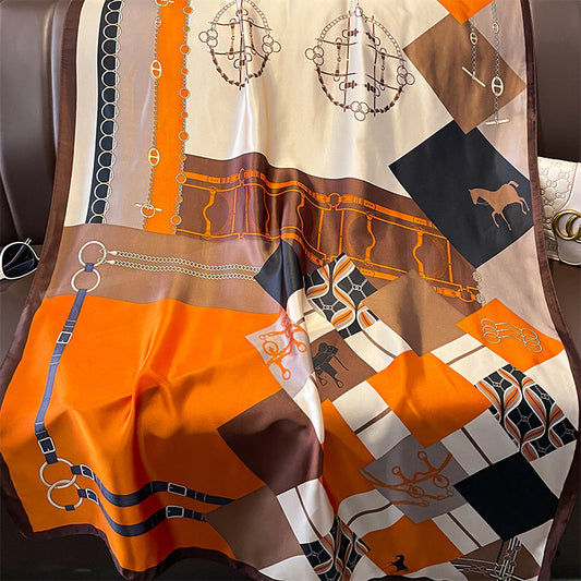 CORDELIA Horse Design, Man-Made Silk Scarf - 180 x 90 cms