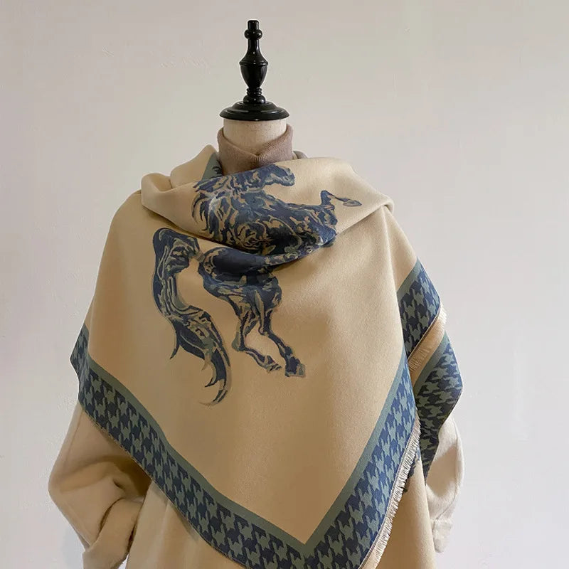 FAYE Horse Design, Cashmere Blend Pashmina/Shawl - 180 x 65 cms