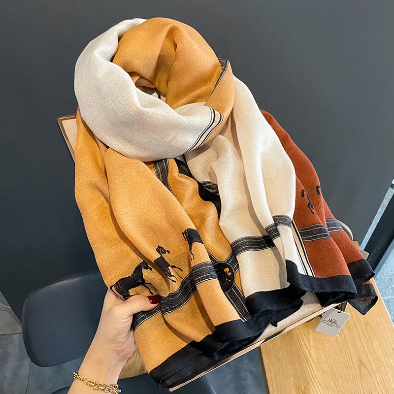 ELOISE Horse Design Linen Look Scarf - 180 x 90 cms