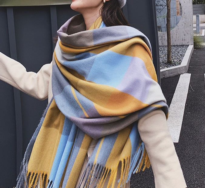 HELIOS Cashmere Blend Plaid Scarf - 180 x 65 cms