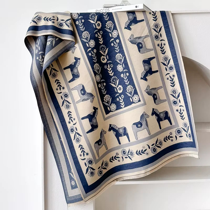 STOCKHOLM Horse Design, Cashmere Blend Pashmina/Shawl - 180 x 65 cms