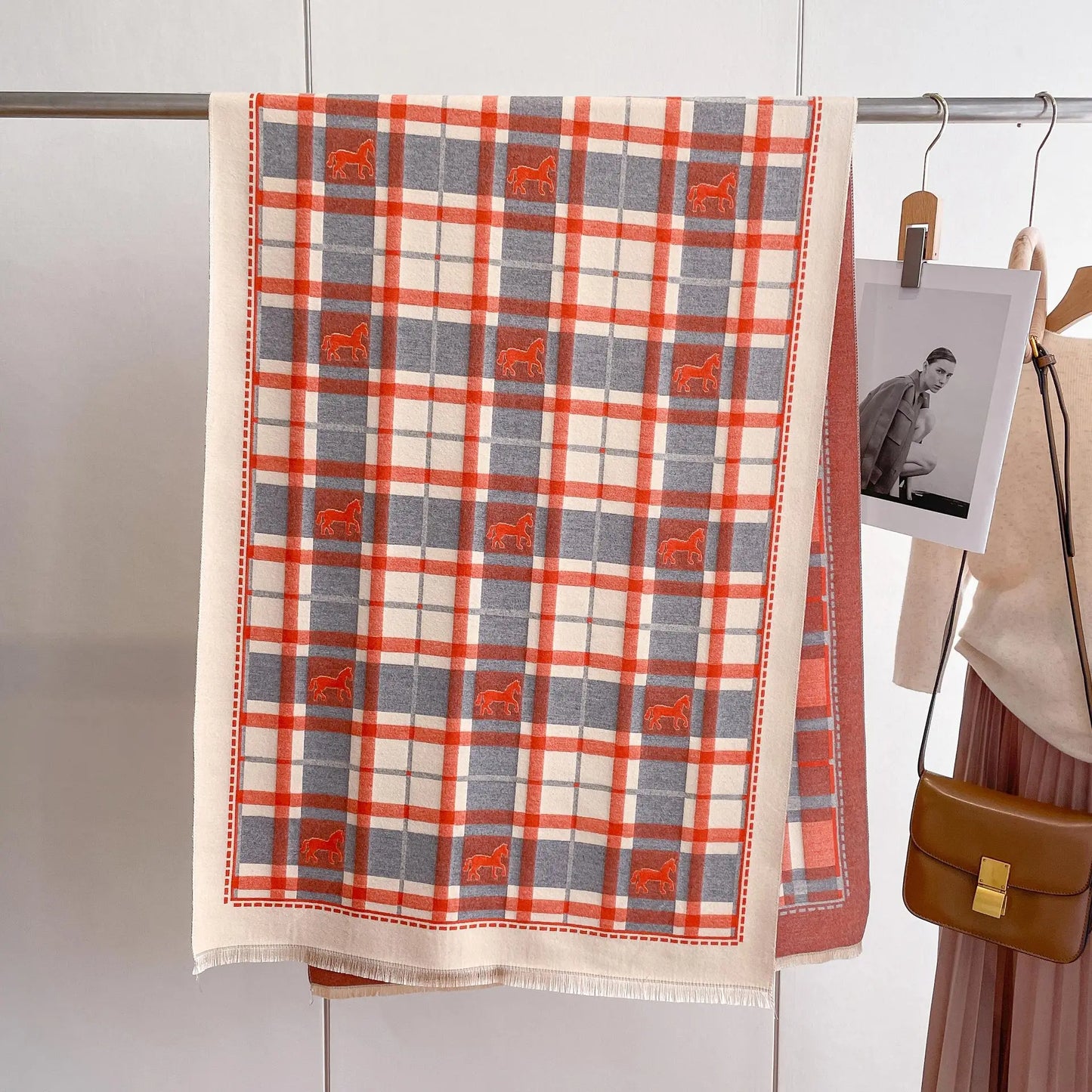 AUDREY Horse Design, Cashmere Blend Pashmina/Shawl - 180 x 65 cms