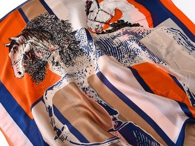 SHARNA Horse Design, Man-Made Silk Scarf - 180 x 90 cms