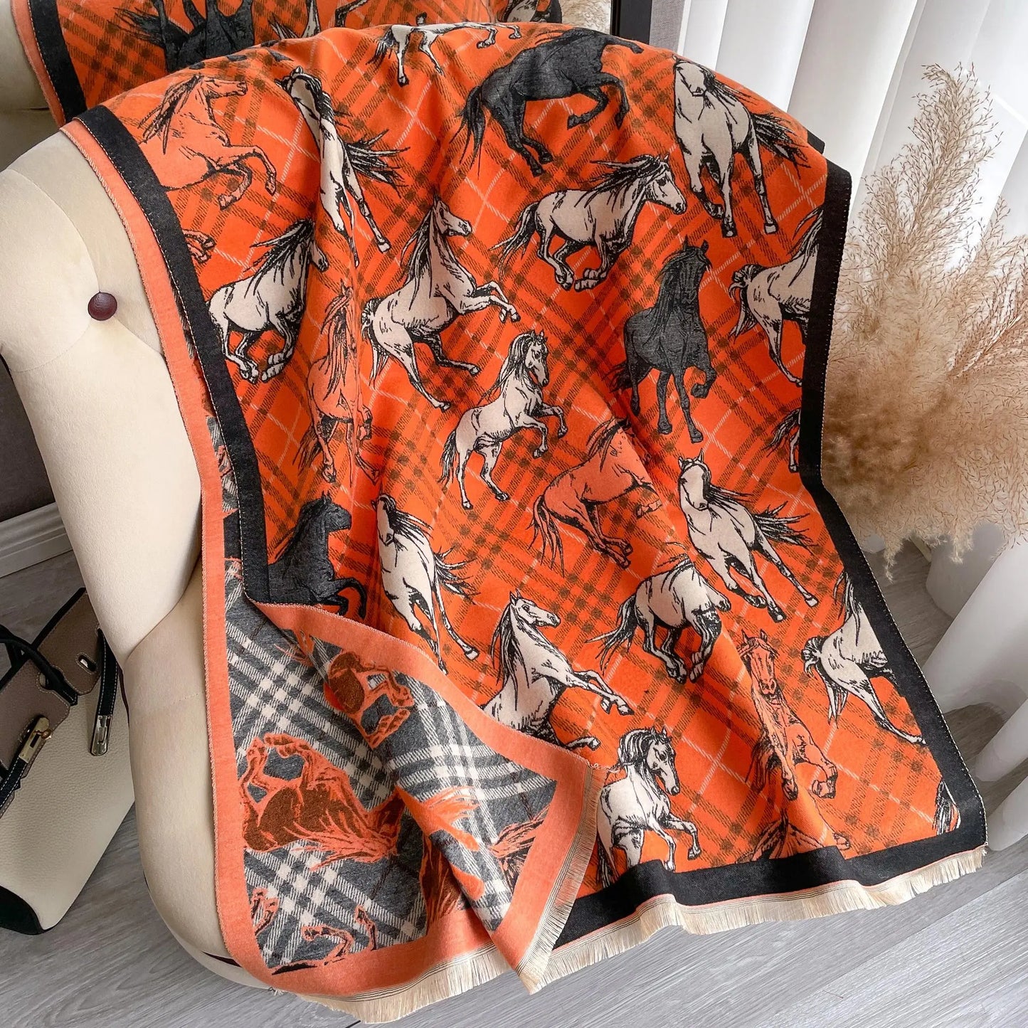 BELLE Horse design, Cashmere Blend Pashmina/Shawl - 180 x 65 cms