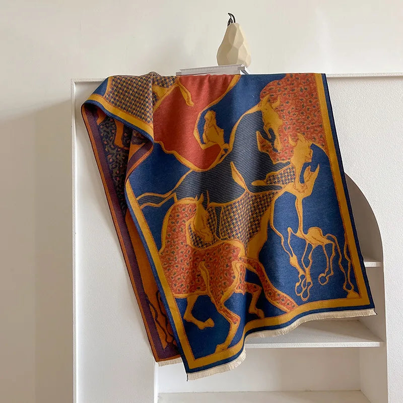 CAMILLA Horse Design, Cashmere Blend Pashmina/Shawl - 180 x 65 cms