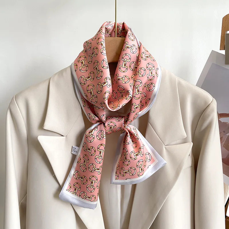 GERALDINE Horse Design, Silk Look Satin Skinny Scarf - 148 X 12 cms