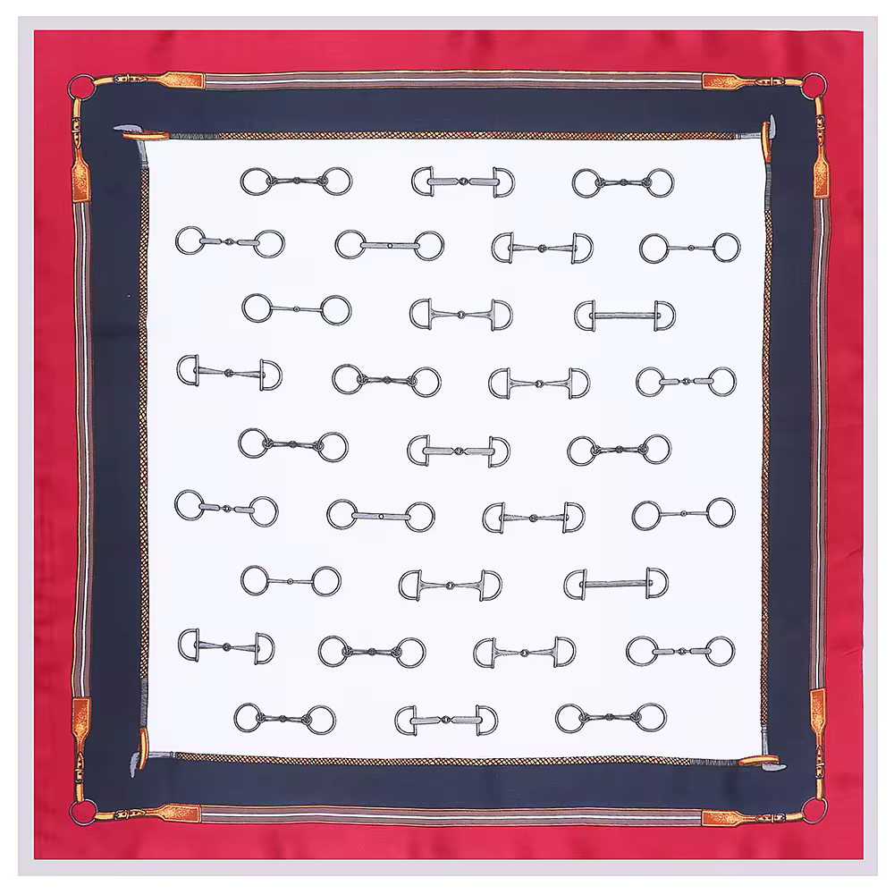 ADDISON 53 Horse Design, Emulation Silk Satin Scarf - 53 x 53 cms