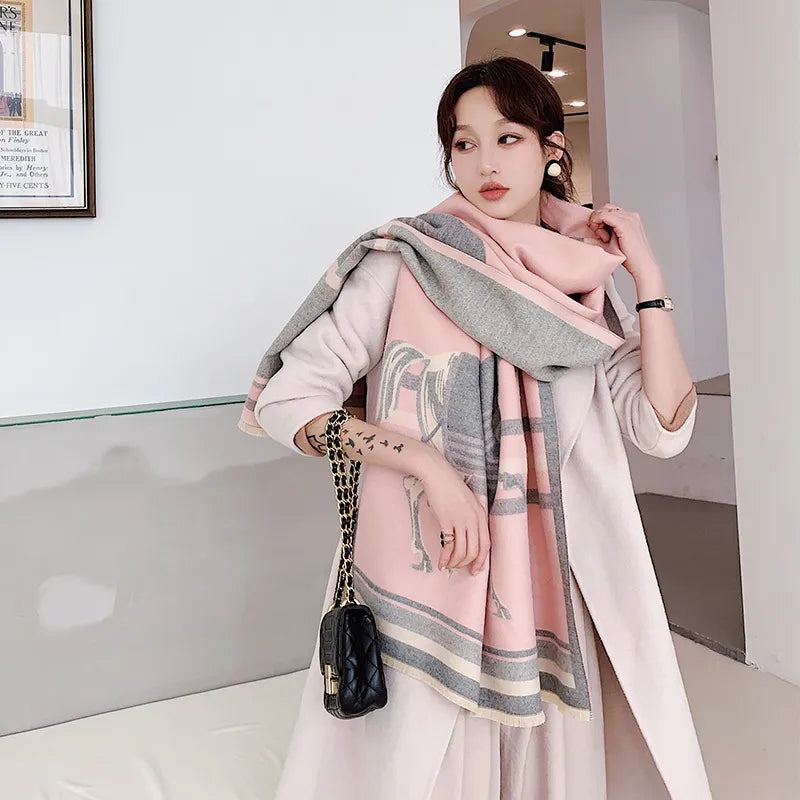NEELY Horse Design Cashmere Blend Pashmina/Shawl - 180 x 65 cms