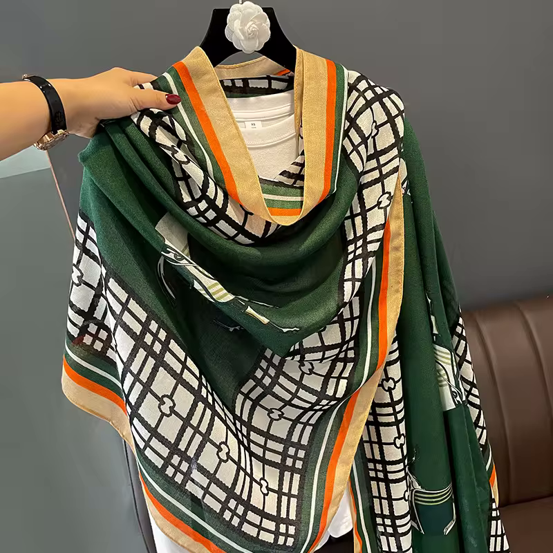 MAVIS Horse Design, Linen Look Scarf - 180 x 90 cms